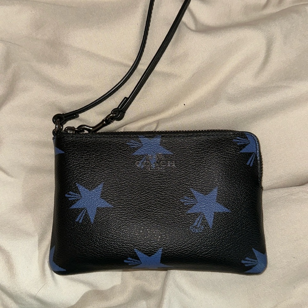 Coach F64239 Black/ Blue Star Small Wristlet Excellent Like New Condition